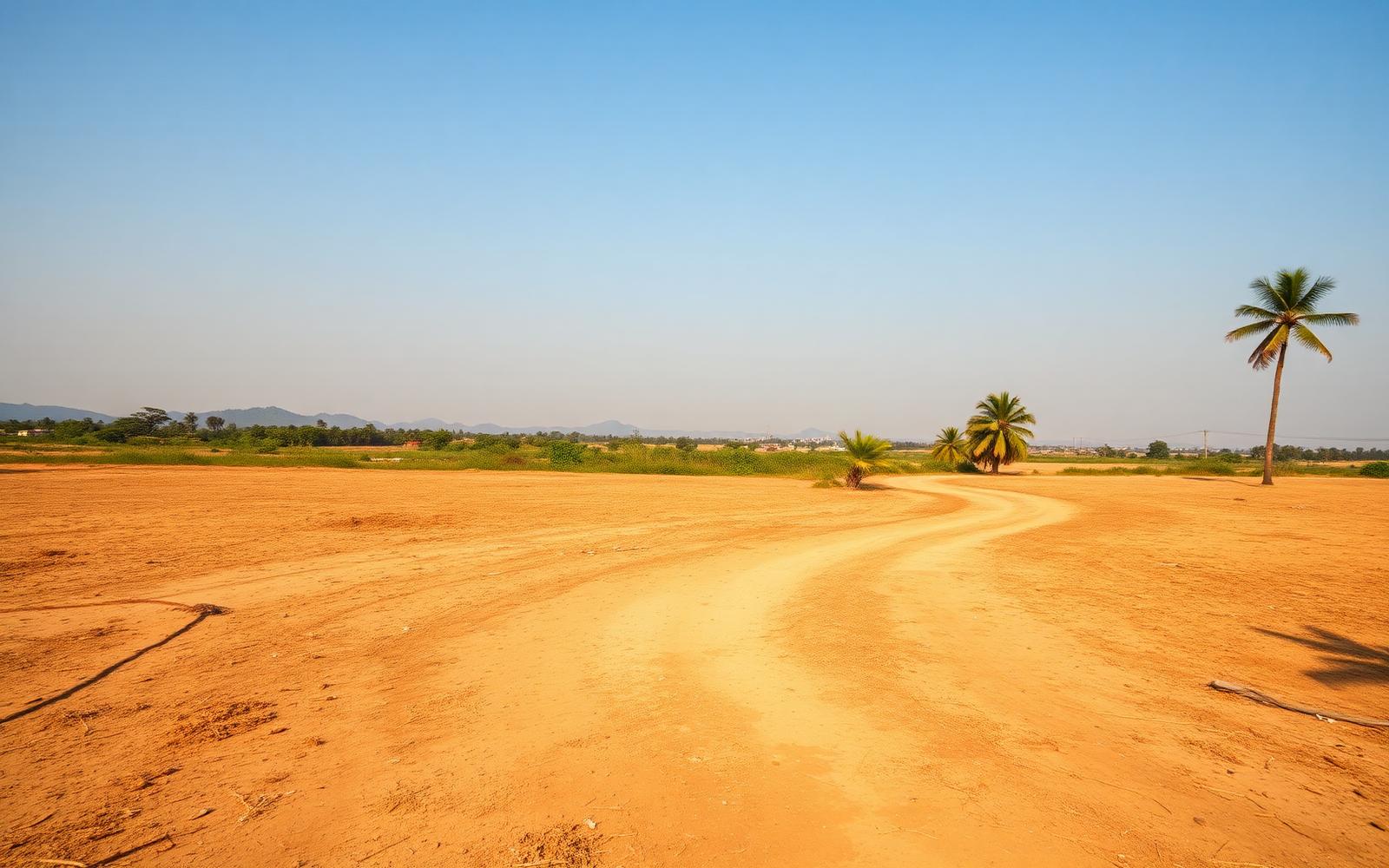 Wide open residential plot in India with a curving access road